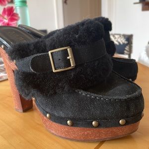 Suede and shearling Lauren Ralph Lauren platform mules